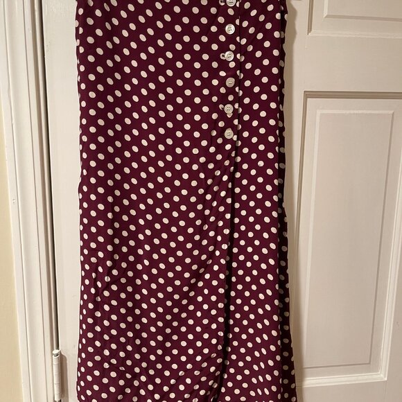 Rouje Gloria Burgundy Red Polka Dot Wrap Skirt 44 12 - Picture 2 of 8